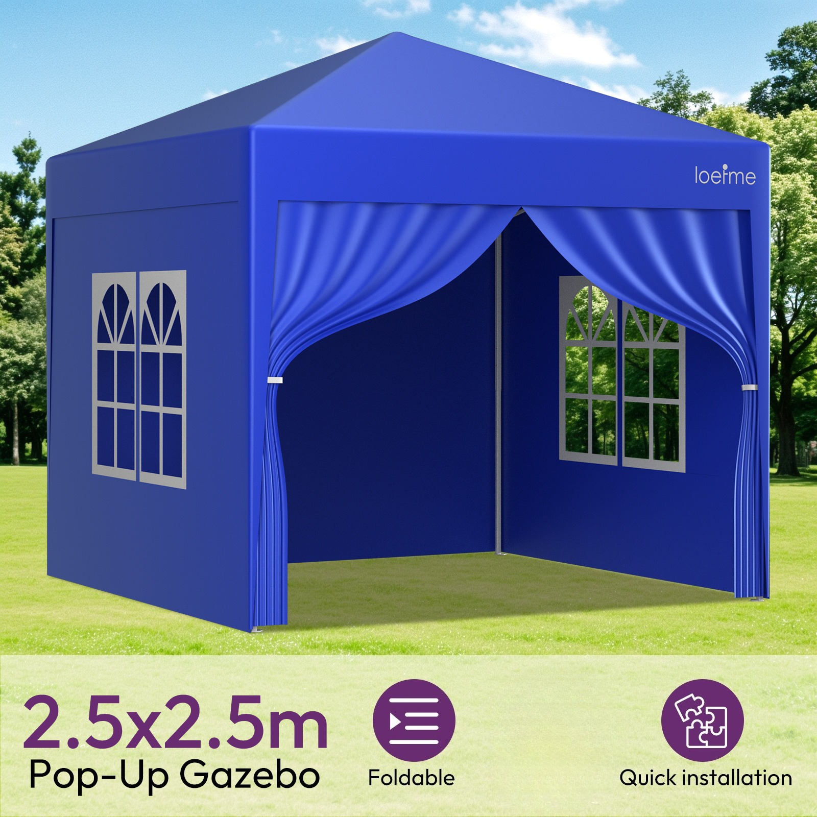 Image of Loefme2.5x2.5m Pop-up With 4 Removable Side Panels & Carry Bag - Instant Folding Canopy Shelter For Outdoor Garden, Patio, Party, Picnic, Camping - / Silvery Grey/ White/ Dark Green