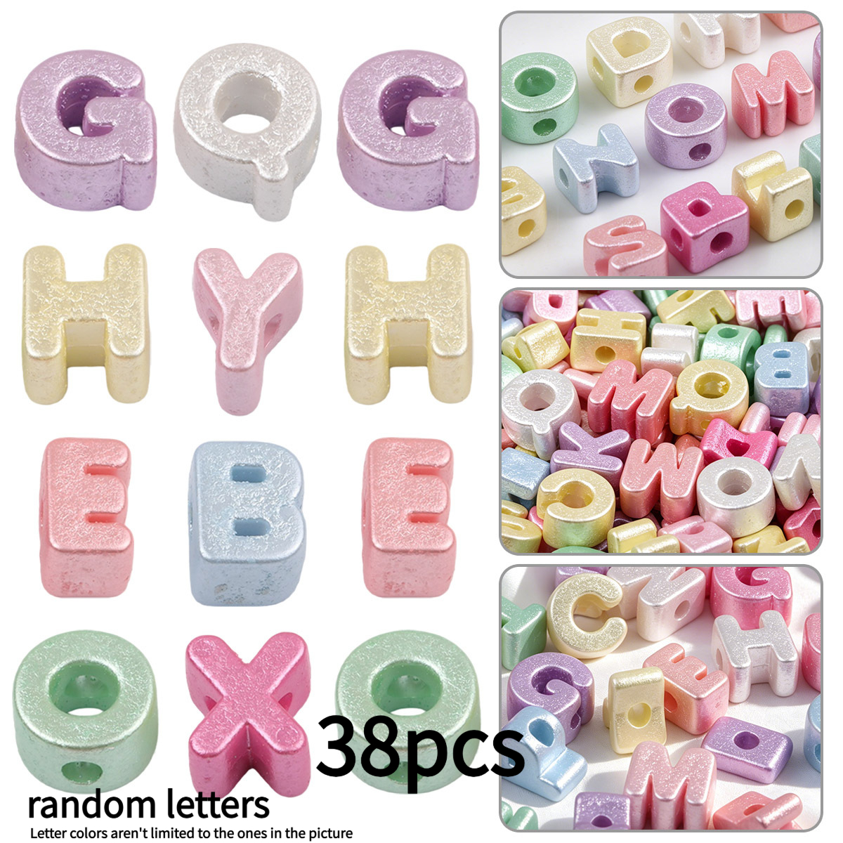 TEMU Perles acryliques satinées de lettre à grand trou, 20 mm, couleur aléatoire, adaptées pour bracelets, , porte-clés, breloques de sac à main,
