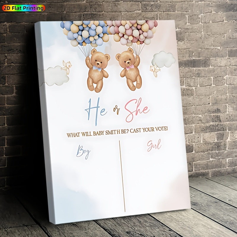 TEMU 2d Flat, 2d Flat, 2d Flat Canvas Wall Art Featuring A Framed Design Of For Gender Reveal . This Piece Serves As A Decorative Element For Homes,