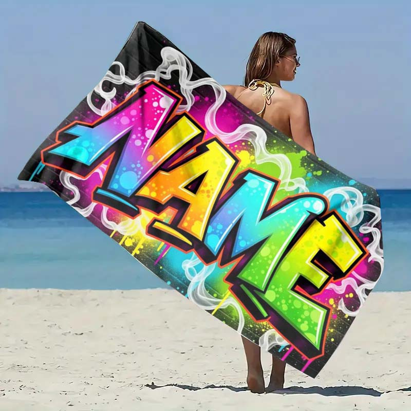 TEMU 1pc Personalized Custom Graffiti Theme Beach Towel, Suitable For Camping, Travel, Beach Accessory Towel, Super Absorbent, Extra Large Soft And
