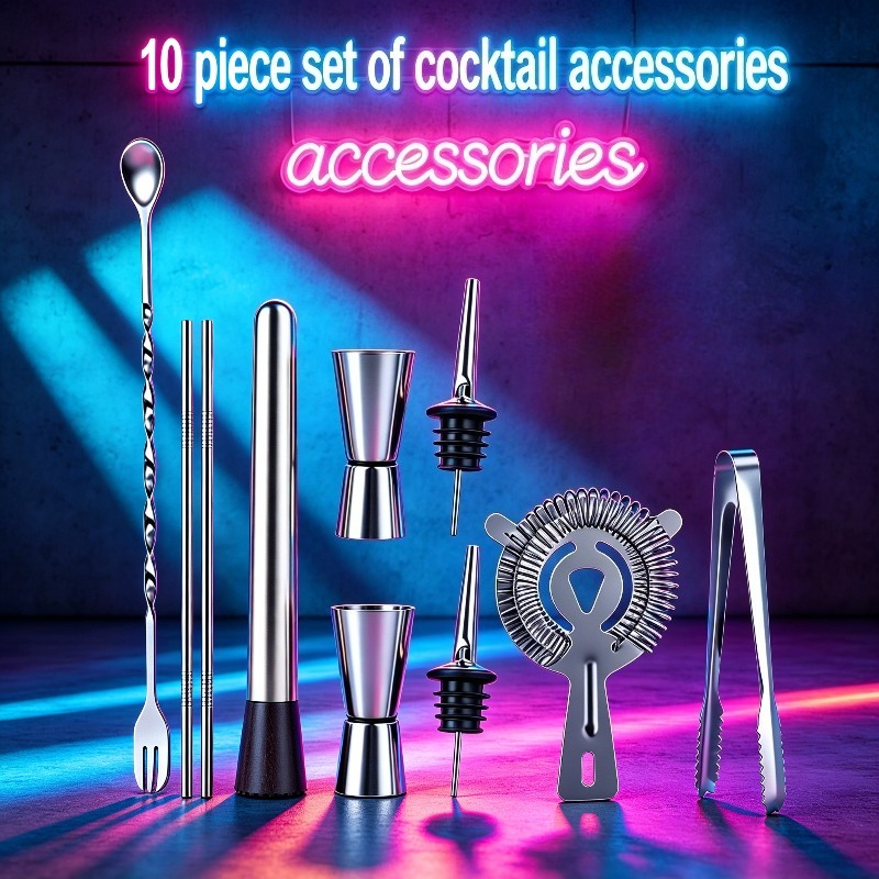 TEMU Ensemble d'outils à cocktail en acier inoxydable - Combinaison d'outils de barman de qualité professionnelle, un ensemble complet de barman pour