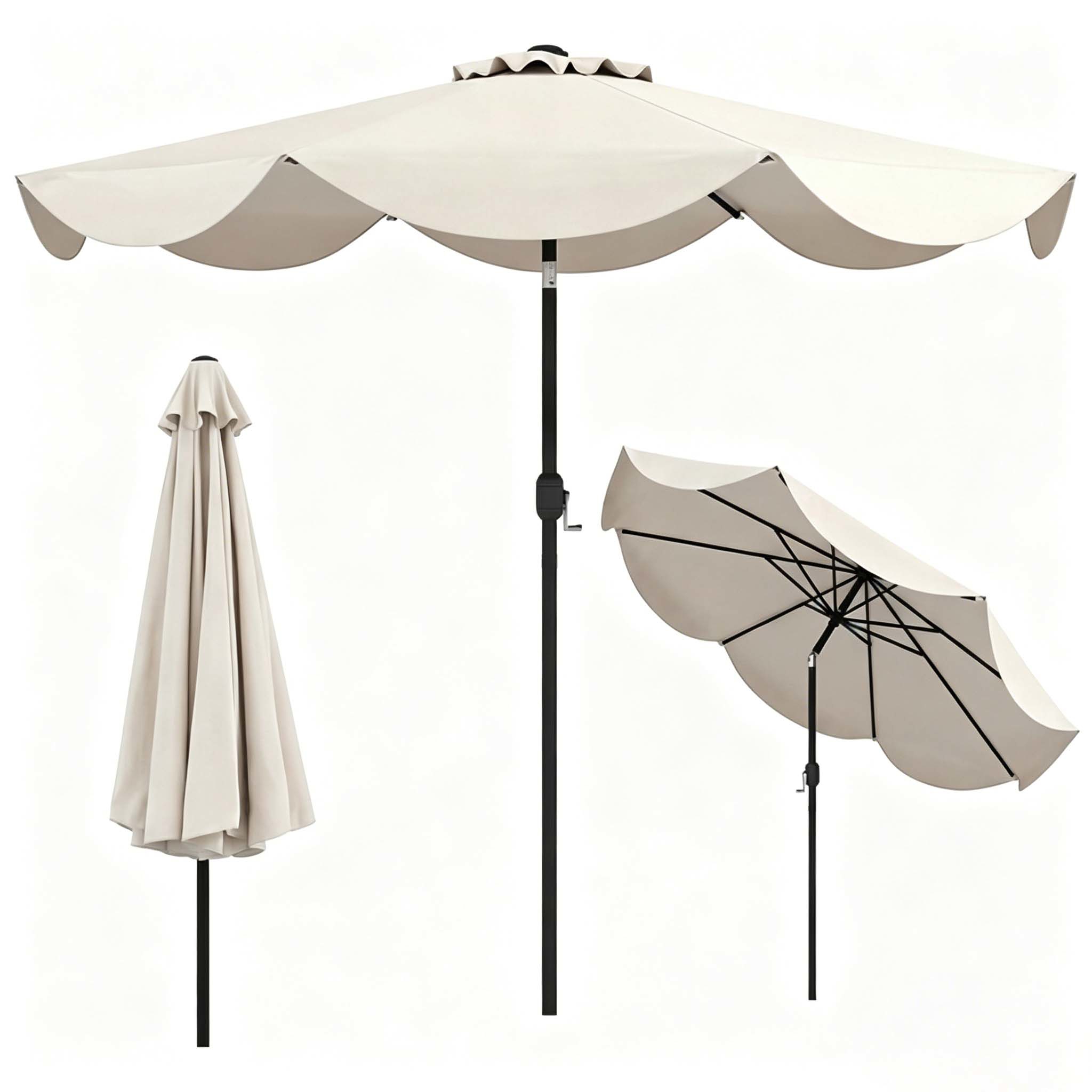 9ft Outdoor Patio Umbrella With Edge, Vented Table Umbrella, 8-rib For Poolside, Garden, Balcony & Deck