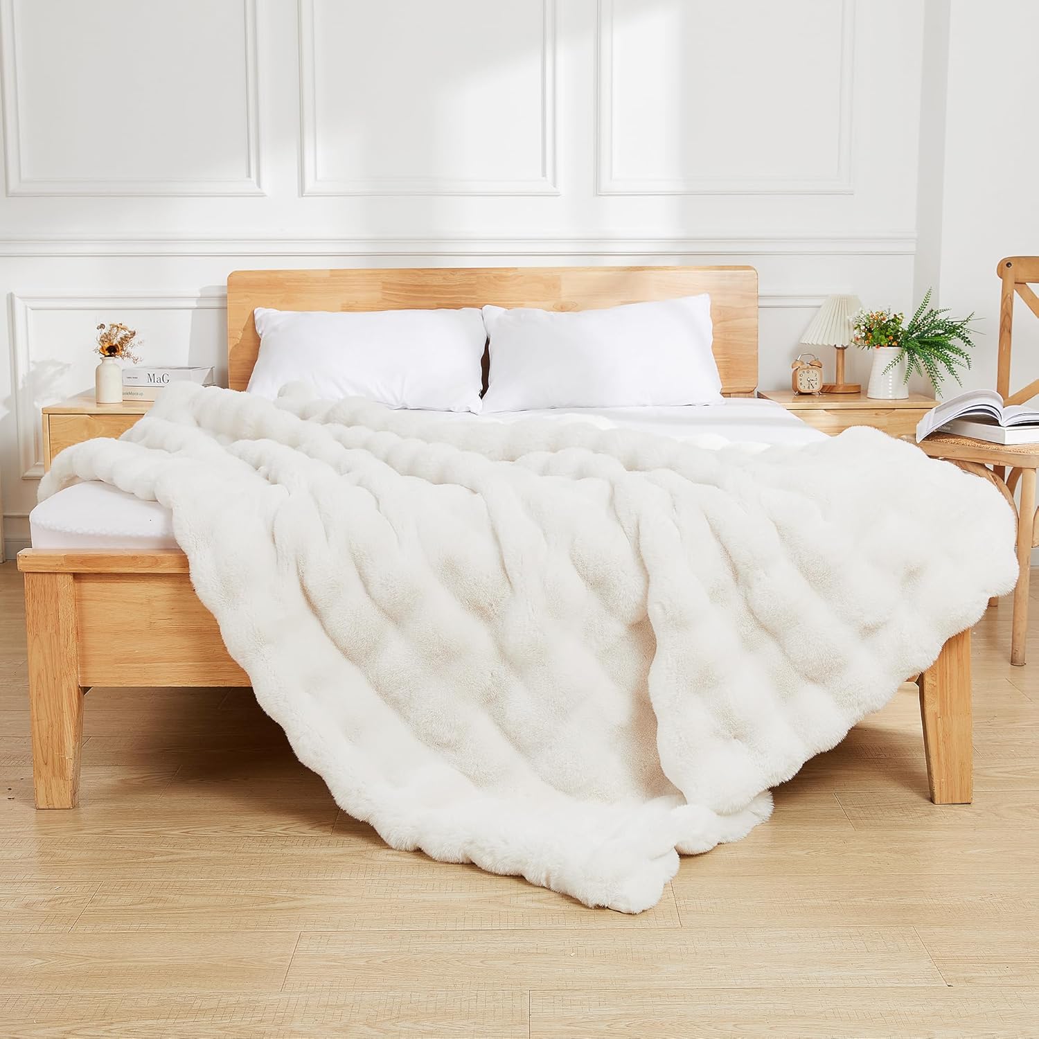 blanket rabbit fur warm cozy brown bed Temu
