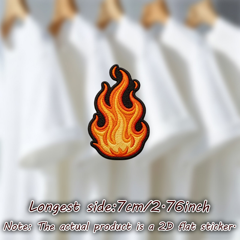 TEMU 4pcs/sheet 2d Flat Vibrant Flame Patch With , Yellow, And Red Colors, Set Against A Black, Heat Transfer Stickers Are Suitable For Flat Fabrics