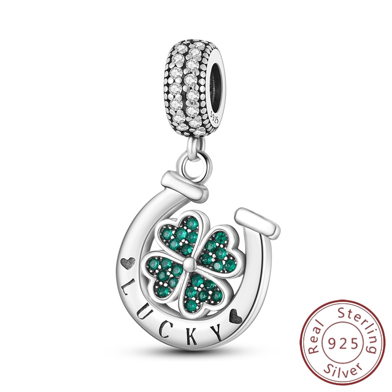 925 Silver Horseshoe Clover Pendant — Festive Gift Charm