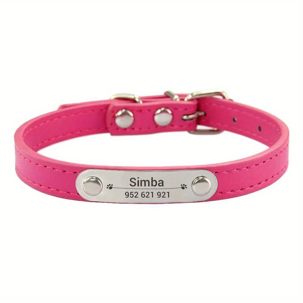 TEMU Personalized Dog Collar Name Carved 16 Colors Solid Synthetic Leather Collar For Medium Large Dogs Puppy Cat Accessories Red