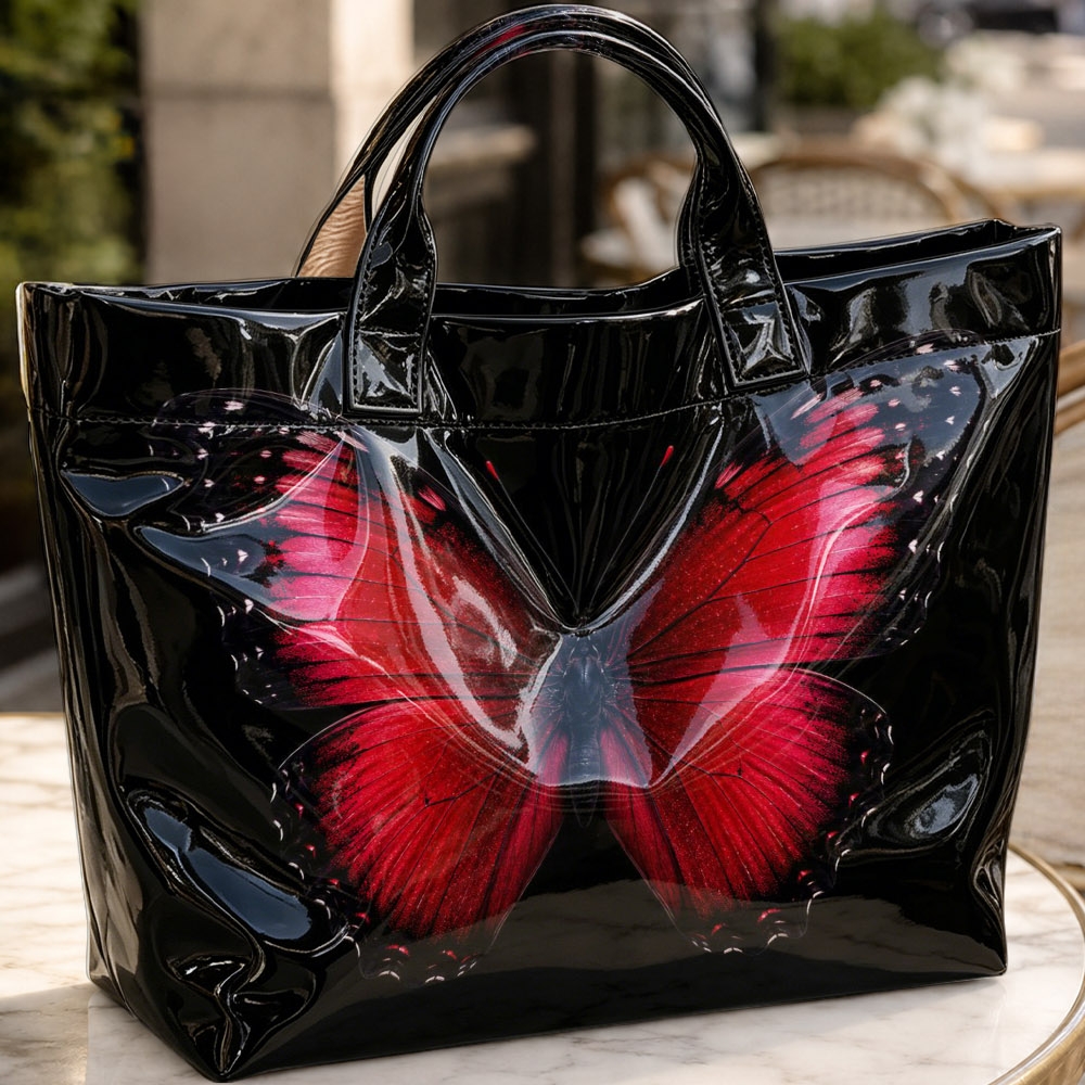 Black Tote Bag With Gradient Flame-red Design; Spacious And High-capacity, Perfect For Carrying Documents To Work Or Stocking Shopping Trips