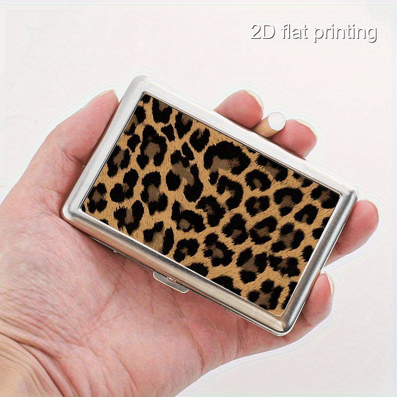 1pc leopard print pattern cigarette box metal double opening