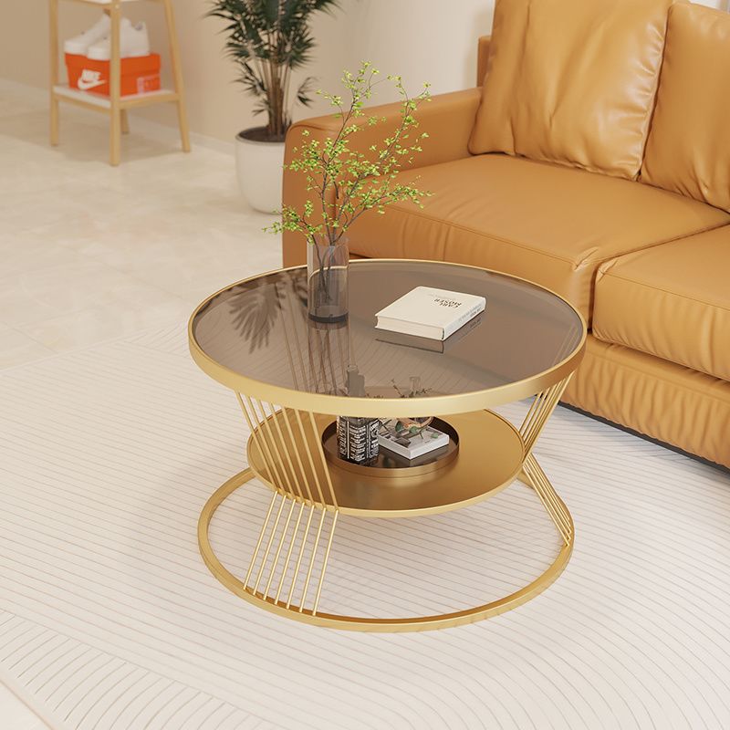 Image of Light Small Unit Household Circular Tempered Glass Living Room Coffee Table Modern Apartment Coffee Table
