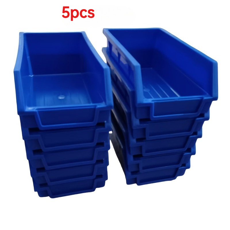 TEMU Set Of 5 Blue Plastic Open Storage Bins With A Hanging Design - Durable Storage For Screws And Hardware, Suitable For Garage, Workshop, Or Home