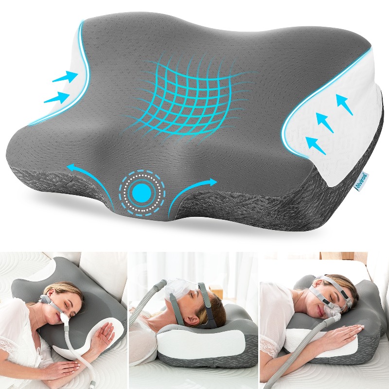TEMU Almohada CPAP para que duermen de , y abajo, almohada ergonómica contorneada para fugas de aire y presión de la máscara, almohada cervical para