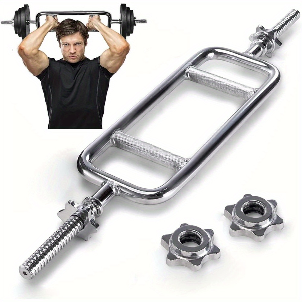 Image of Weight Bar Bar 47in/ 34in Tricep Bar Ez Bar For 2 Inch/ 1 Inch Weight Plates, Bicep Bar Weight With 2 Spring Collars For Home Gym Fitness Exercise