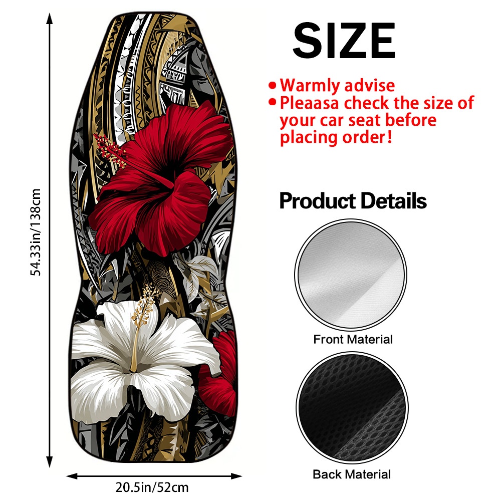 TEMU 2pcs Hibiscus Polynesian Themed Universal Car Seat Protectors Fashionable Front Seat Covers For Most Automobiles, Fabric, Use, Setup