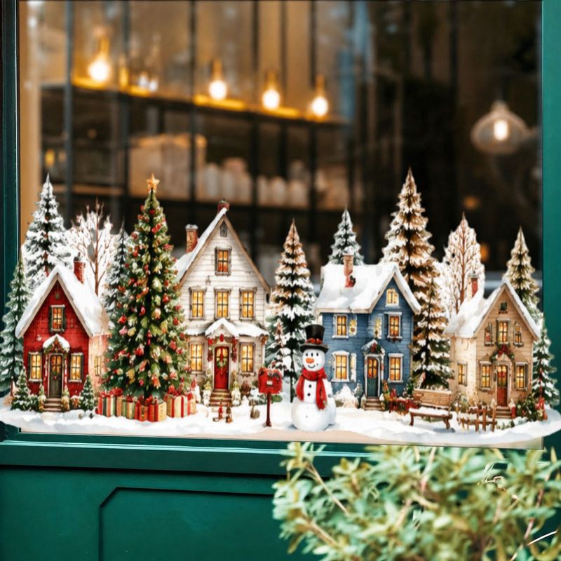 TEMU 1pc 2d Flat Pattern Sticker, Christmas Decoration Static Cling, Window Decal, Glass Mural, Window Sticker, Christmas Tree Snow Scene House Gift