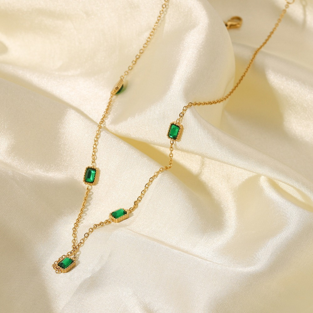Vintage Inspired 18K Golden Plated Necklace with Green Gemstones
