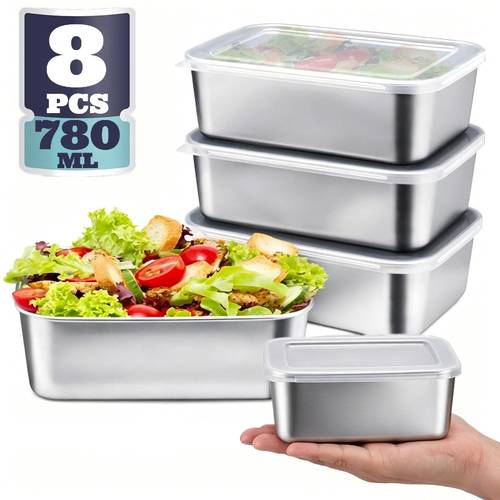 8 stainless steel food containers 4 containers 4 lids reusable restaurant snack containers stackable kitchen buffet containers office use kitchen trays