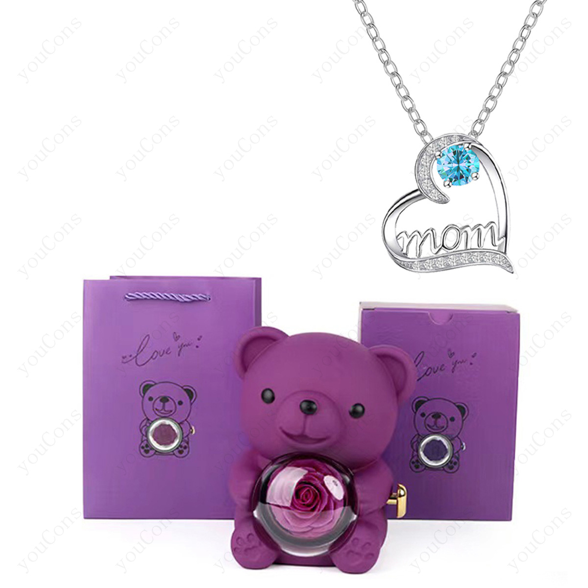 Women's Heart-Shaped MOM Zirconia Pendant Necklace, Gift Boxed
