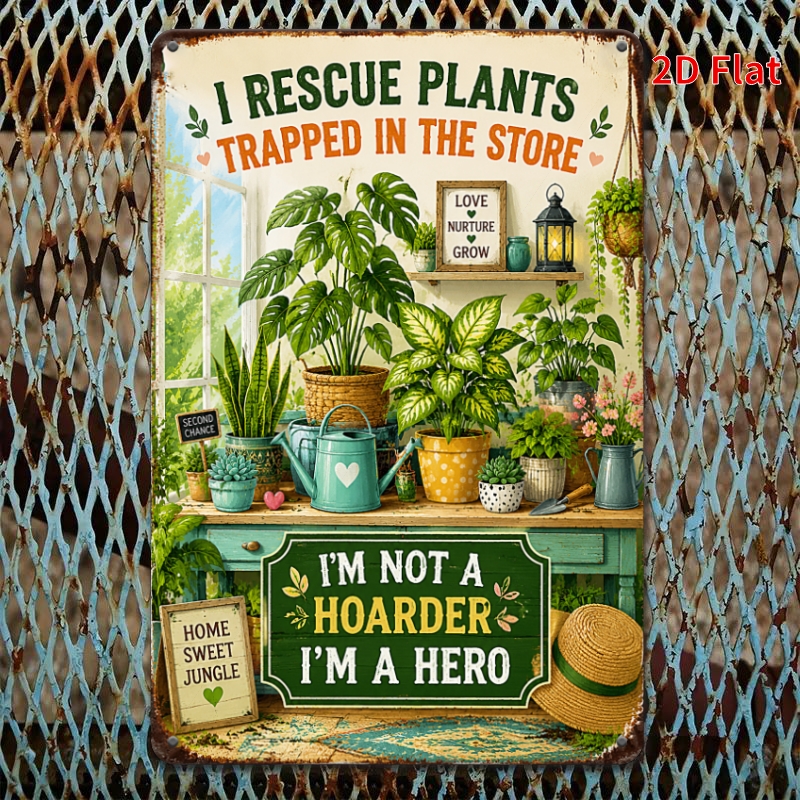 TEMU 2d Flat - Decorative Sign 2d Flat, [2dflat], 1pc 11.81x7.87inch- I Rescue Plants In The Store Metal Tin Plaque, Lover Decorative Sign, Indoor