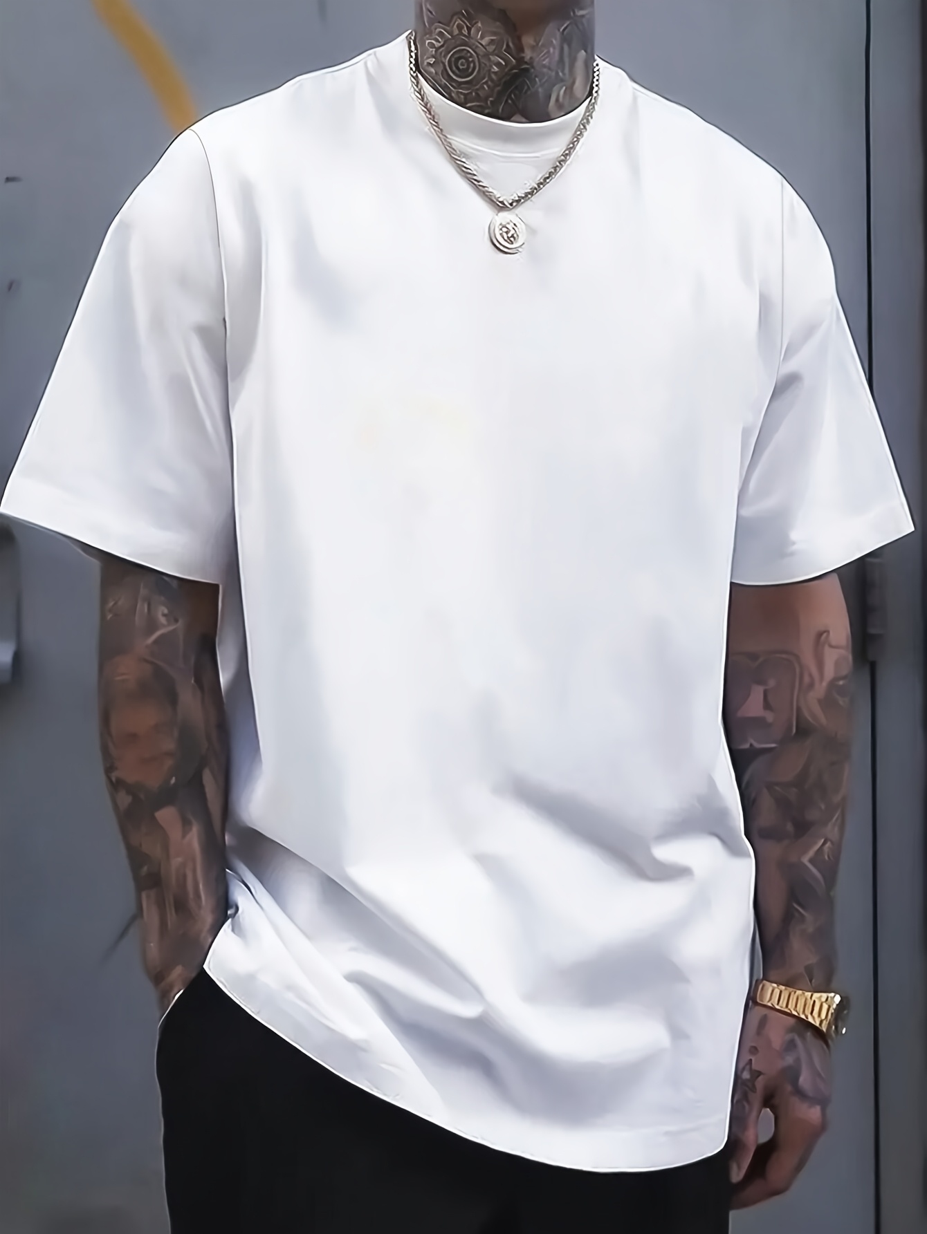 mens plain base t shirt suitable for casual streetwear casual attire regular fit short sleeve crew neck tee machine washable minimalist round neck shirt for layering or   outfits male apparel