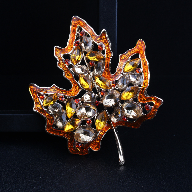 1pc vintage maple leaf brooch pin   encrusted irregular shaped creative personality accessory for women details 1