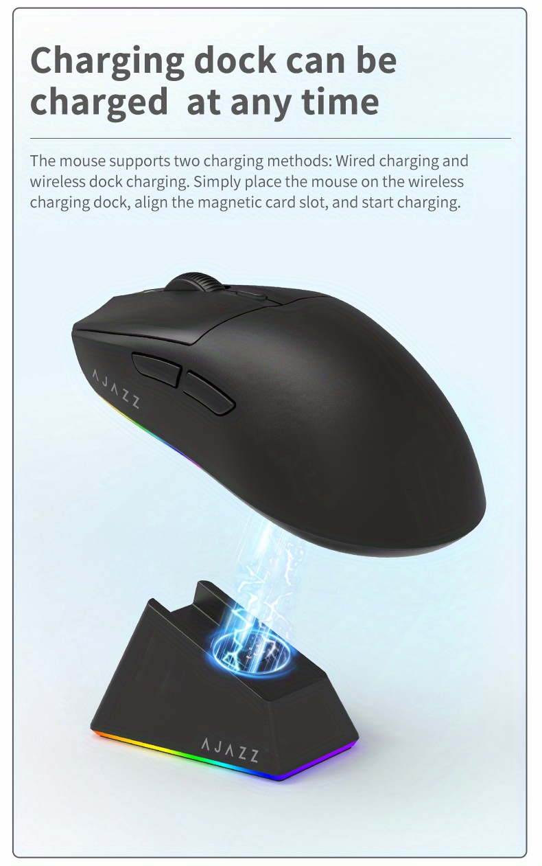 aj139v2 mc wireless 1000hz mouse suitable for gaming and   supports 2 4g wired lightweight weighs about 66  comfortable in hand mouse charging dock official standard Product details 4