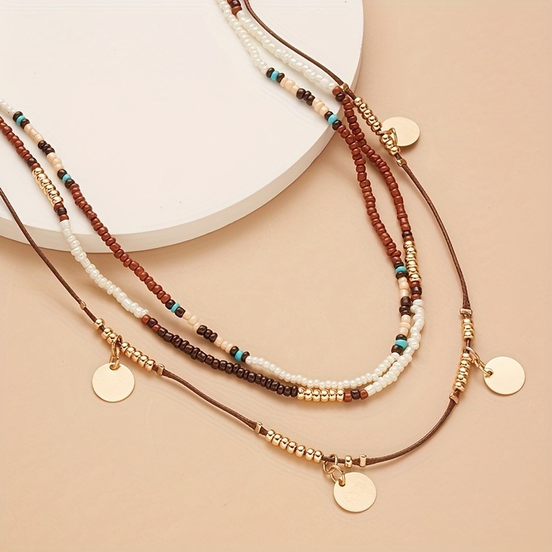 TEMU Collar bohemio de múltiples capas con cuentas , de cuello estilo boho, regalo