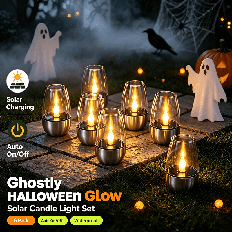 TEMU 6pcs Solar Led Candle Lights, A Decorative Piece, A Prop For Romantic Dates And Declarations, A Camping Ambiance Night Light, Used For Outdoor