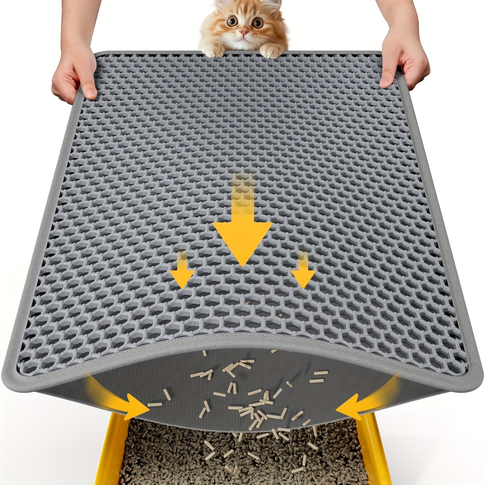 oversized cat litter mat with honeycomb double layer capture system washable   in   sizes to control odor stain resistant compatible with all cats and types of cat litter thickness 1 2cm Product details 3