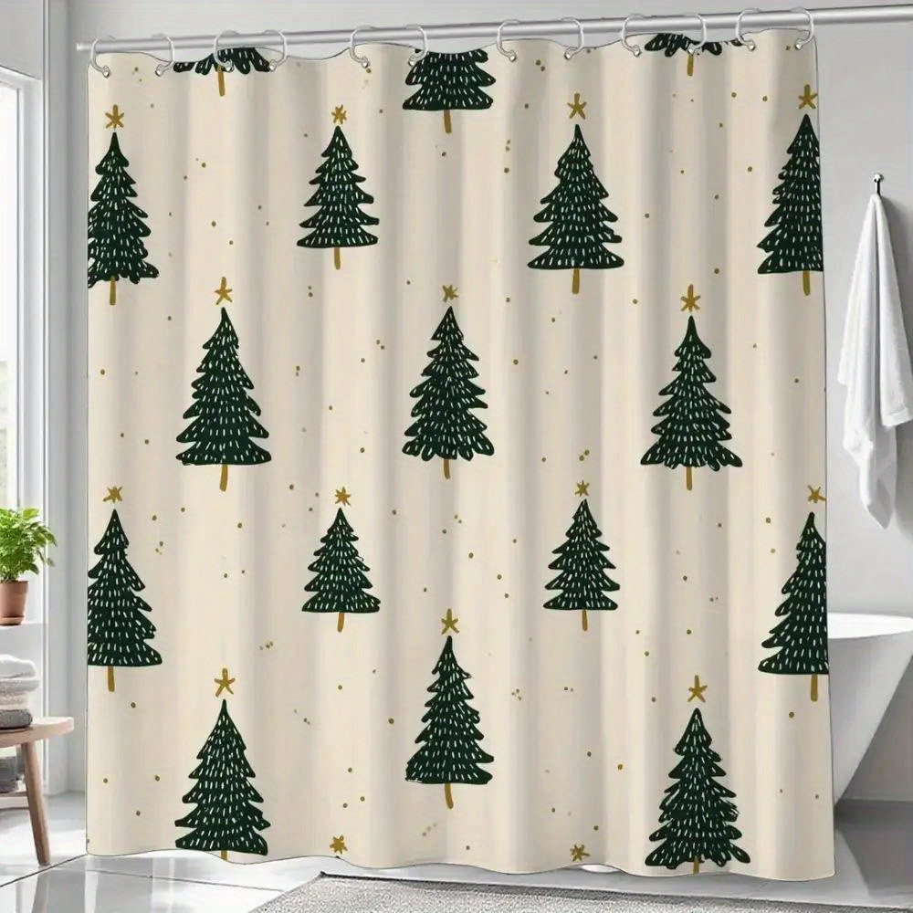 TEMU Christmas Market Theme Shower Curtain With 12 Hooks, 180x180cm Bathroom Window Decor For Home