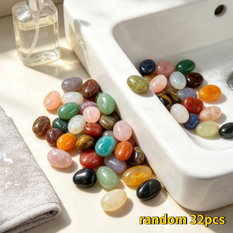 TEMU Random 32pcs Indoor Decorative Polished Stone Set - Hand- Natural Polished Crystal Bulk For Home Decor Landscaping, Colored Stones For Succulent