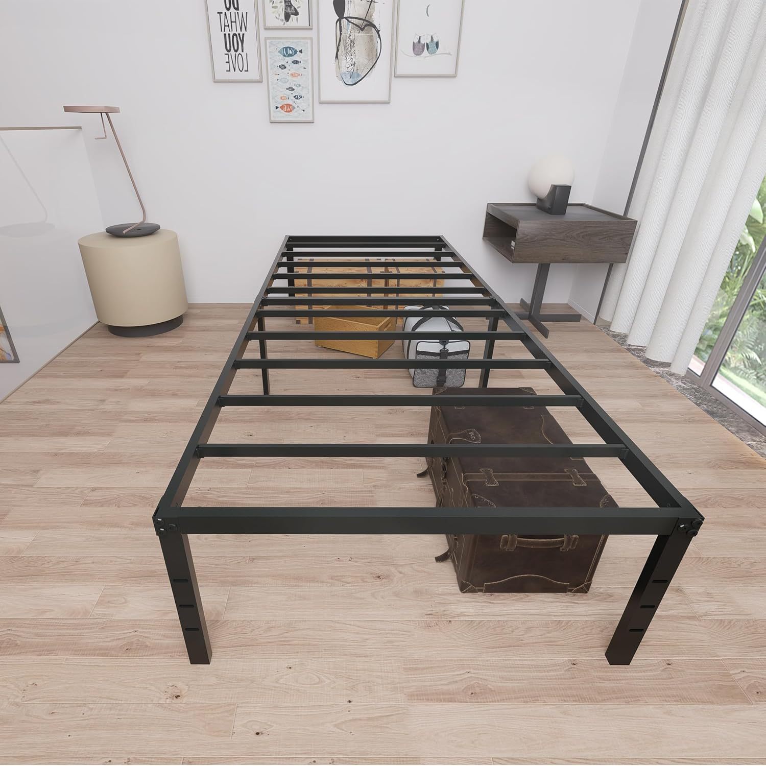 TEMU Bed Frame Metal Bed Frame With Slats Frame 160x200cm Single Bed Double Bed Bed, Suitable For Bedroom And