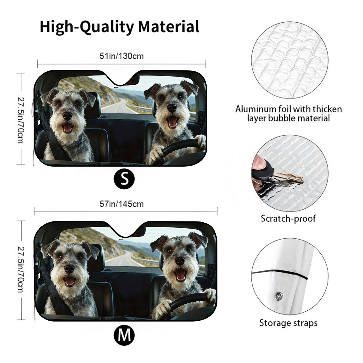 TEMU 1pc, A Cute Schnauzer-shaped Car Front Windshield Sunshade, Foldable For , Effectively Protects Against Sunlight, Helping To Keep The Car Cool