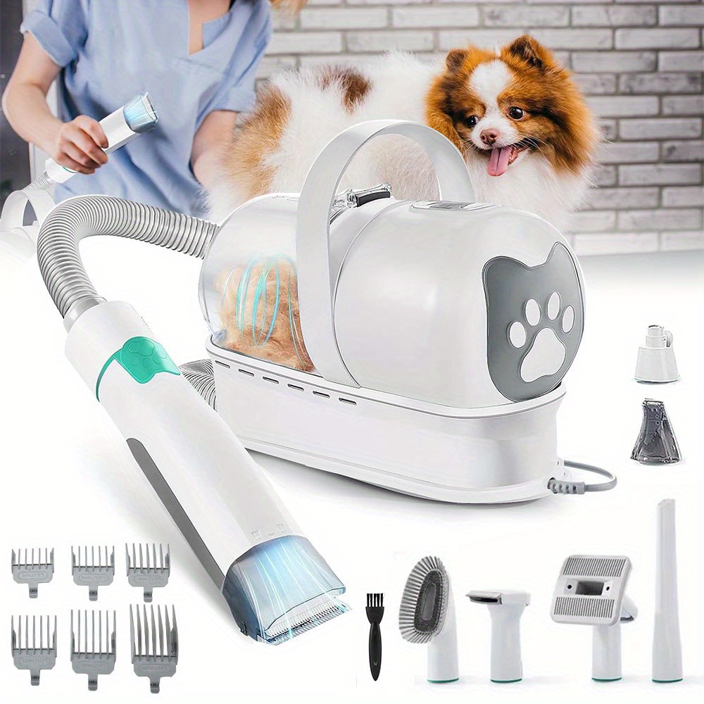7 in 1 Dog Grooming Kit with Low Noise Vacuum, Hair Remover Dryer & Nail Trimmer - USB Powered, Plastic Tools for Dogs, Includes Brushes & Clips, Ideal for Pet Grooming, Professional Grooming Kit|Modern Pet Care|Durable Plastic Tools, Dog Grooming Accessorie