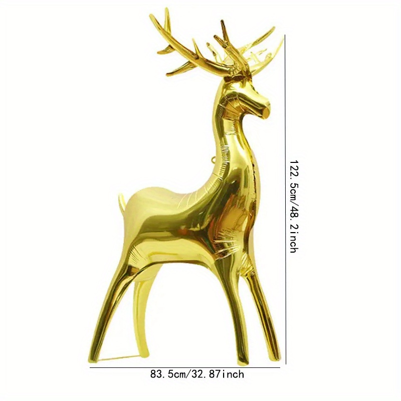 Image of 1pc Christmas 3d Golden 4d Reindeer Balloon, Holiday Decor Party Theme Arrangement, Christmas Scene Decoration Balloon, For Halloween