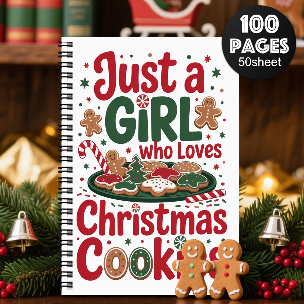 TEMU A Spiral-bound Notebook For Christmas Planning Featuring A Gingerbread Man And Candy Cane Design. It Has A Red And And Is Compact Enough For Use