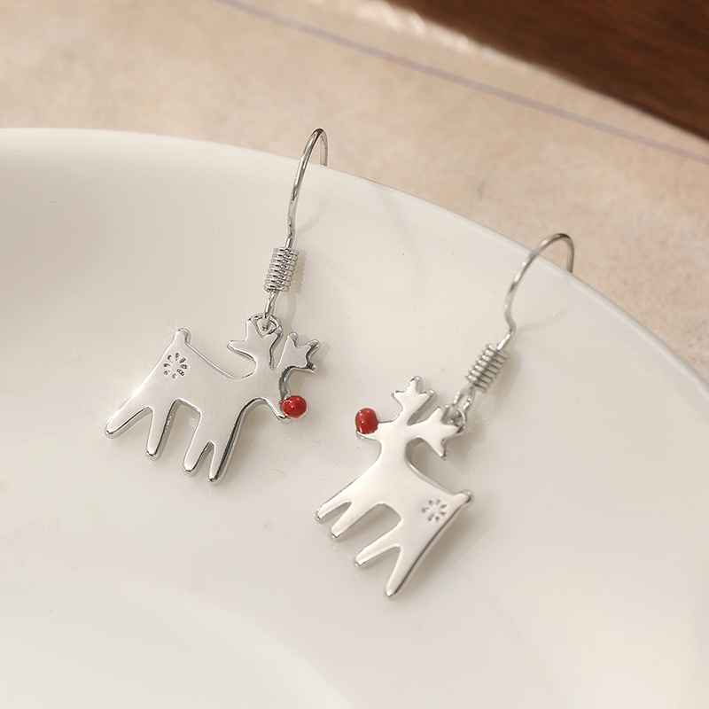 TEMU New Reindeer Earrings, Red- Reindeer Jewelry, Christmas Earrings, Silver-colored Reindeer Accessories