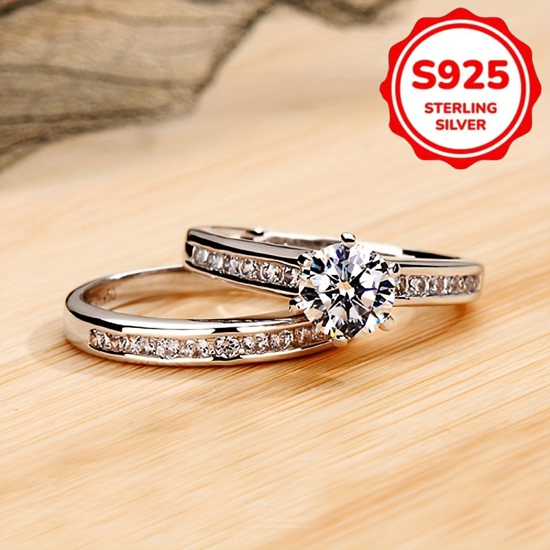 TEMU 925 Sterling Silvery Ring, Set With Sparkling Synthetic Zirconia, Symbolizing Beauty And , High-quality Engagement/ Wedding Ring