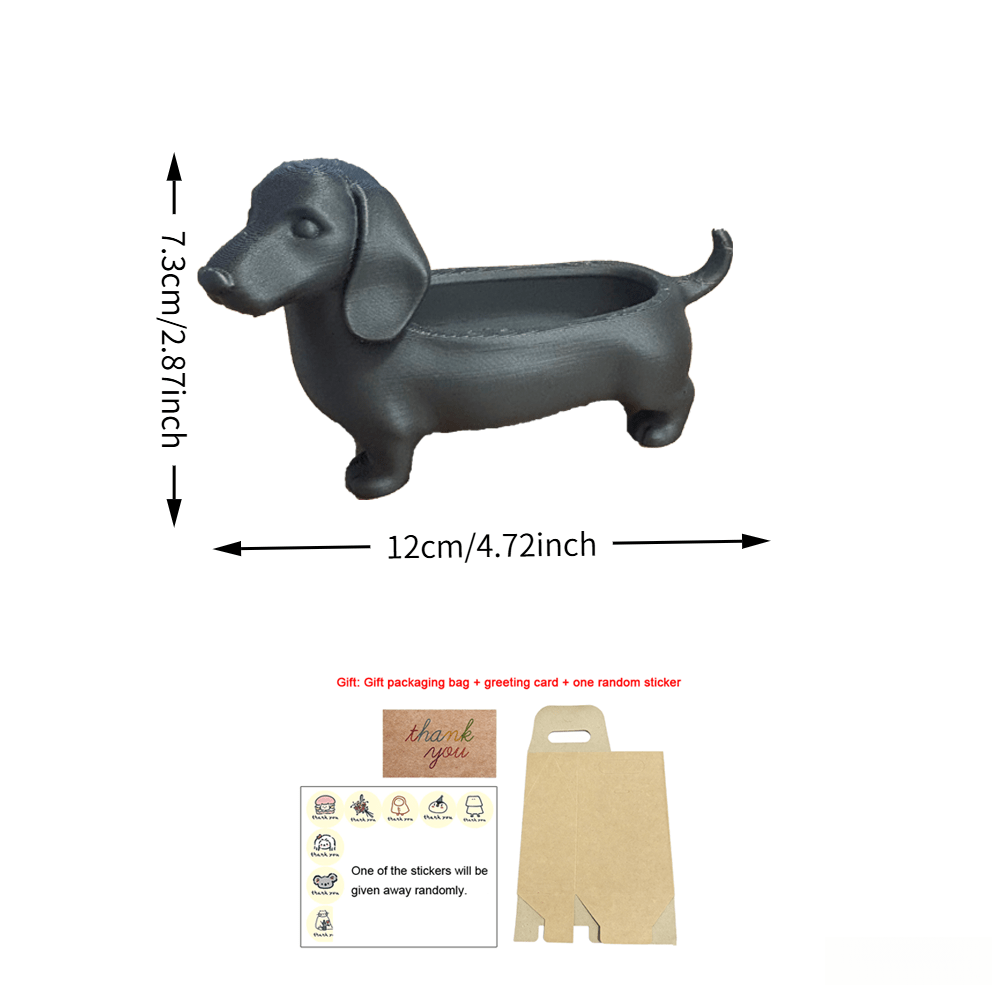 TEMU 3d Printed Cute Dachshund Dog Succulent Planter And Gift Bag With Greeting Card And 1pc Random Sticker, Stylish Animal Shaped Flower Pot,