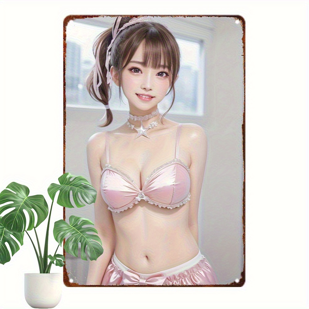 1pc   girl metal wall art - 20.32x30.48 cm aluminum decorative sign with pink bikini design,   home, room, garage, for man cave,   decor - unique gift idea, anime room decor 0