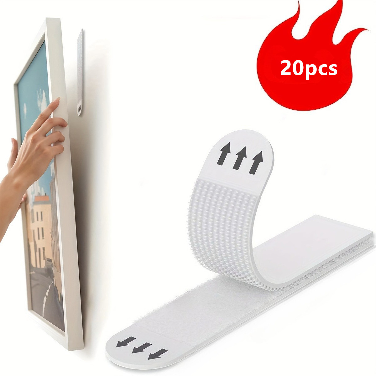 20pcs Heavy Duty Adhesive Strips/no Drill Hanging/double Sided Tape For Smooth Surfaces/removable For Photos, Christmas Decor & Wall Art/wall Adhesive Strips/polyamide Material