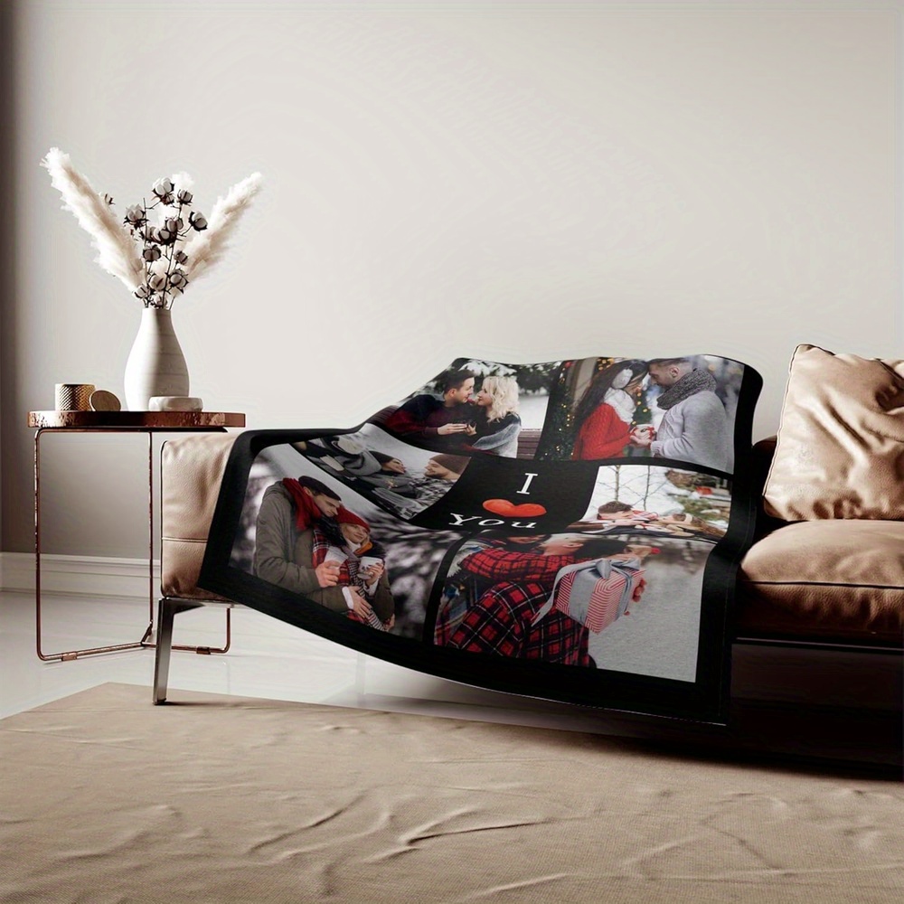 Personalized Photo Collage Blanket, Heart-Shaped Gift