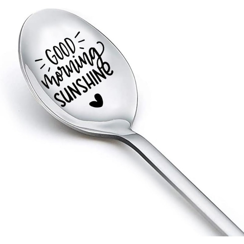 Image of 1pc " Sunshine" Engraved Stainless Steel Spoon - Inspirational Gift For Best Friend, Coffee & Ice Cream Lover - Ideal For Christmas Or Valentine's Day