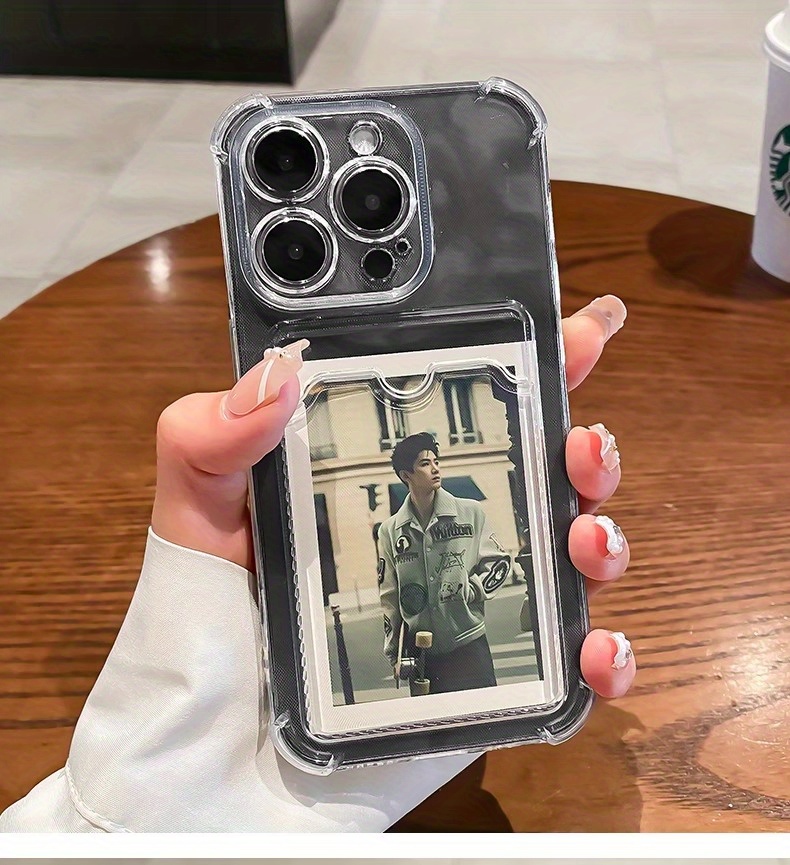 Transparent Card Holder Can Hold Photos, Suitable for Iphone16 15/ 14Promax Mobile Phone Case 11 New 13 Couples, Men'S And Women'S Max Silicone Anti-Drop Advanced Soft 12 Protection