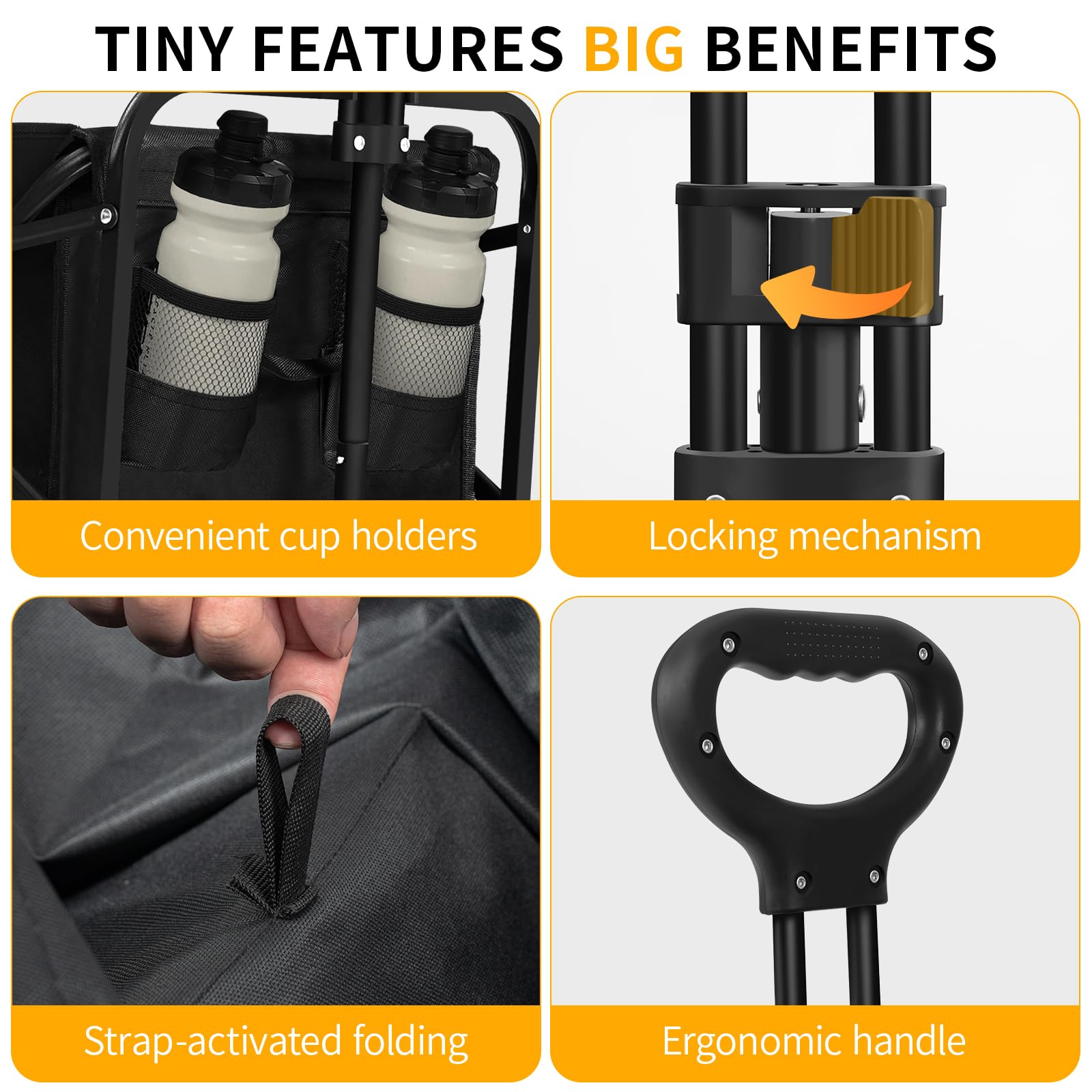 heavy duty all terrain folding wagon with   capacity large capacity utility cart for yard shopping sports outdoor activities and gardening equipment black multifunctional utility wagon Product details 2