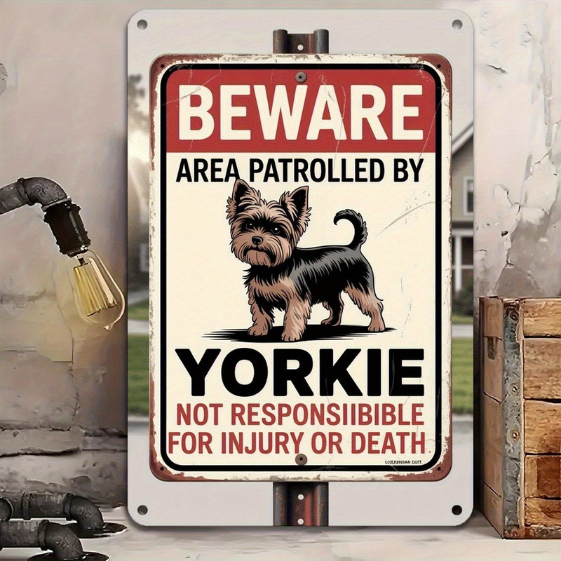 TEMU 2d Flat - 【2d Flat】 2d Flat, 1pc Sign - Yorkie Dog Warning Plaque, Vintage Rustic Metal Wall Art, 8x12 Inch Iron Hanging Sign Suitable For Home