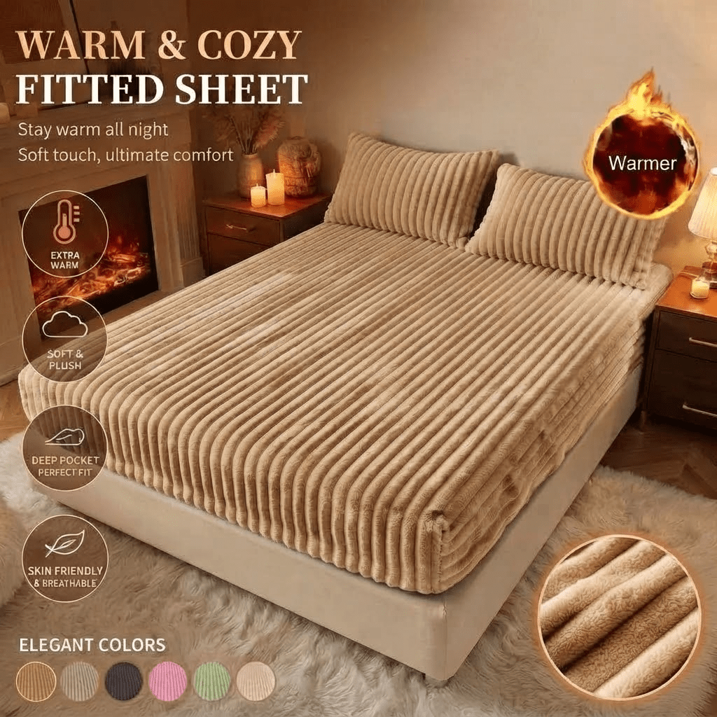 TEMU 1pc Thickened Flannel Fitted Sheet, Soft And Skin-friendly, Deep Pocket - Suitable For Master Bedrooms, Dorms, - Machine Washable Fitted Sheet