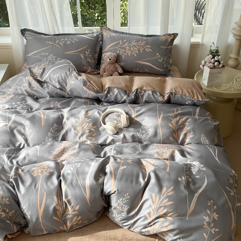 TEMU 4pcs Brand New Brushed Printed Bedding, 1 Duvet Cover And 1 Fitted Sheet And 2 Pillowcases, Soft, Skin-friendly, Breathable Bedding, Fashionable