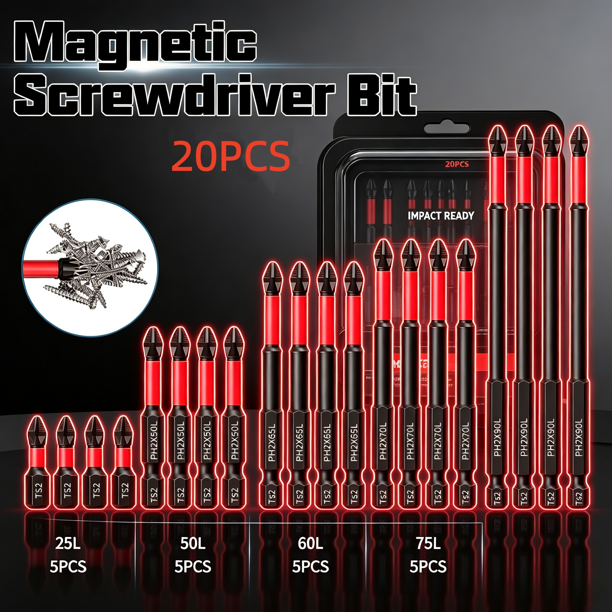 TEMU 20pcs Magnetic Screwdriver Bit Set -change Bits & Magnetic Tips, High Torque Phillips Head Bits, 1/4-inch Shank, Compatible With Electric And