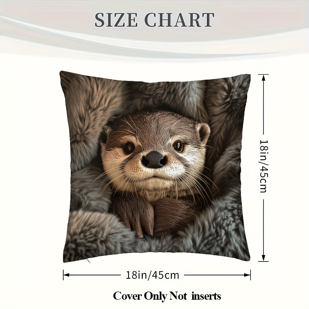 TEMU 1pc Double-sided Otter Pillowcase With Blanket Otter Design - Cute Zippered Cover Suitable For Room, Dorm & Office Decor, Machine-washable