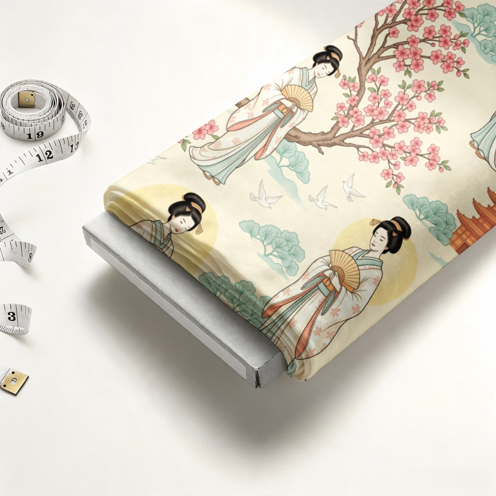TEMU 1 pieza, Estampado tradicional chino antiguo de belleza y , tela 100% poliéster, material de artesanía de patchwork para costura de acolchado,